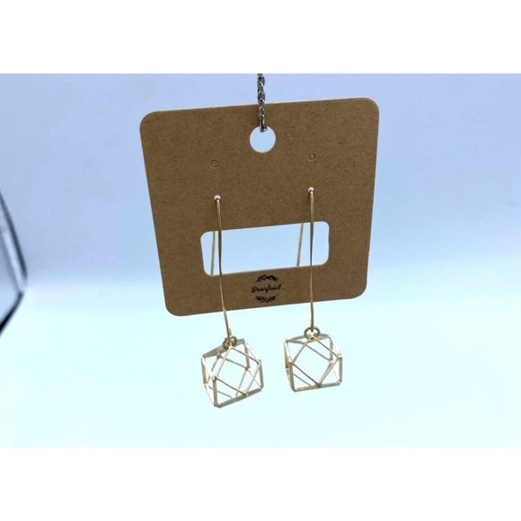Women's Earrings Drop Geometric Hollow Out Gold Pendant by Bearfruit New in Box - Picture 3 of 5